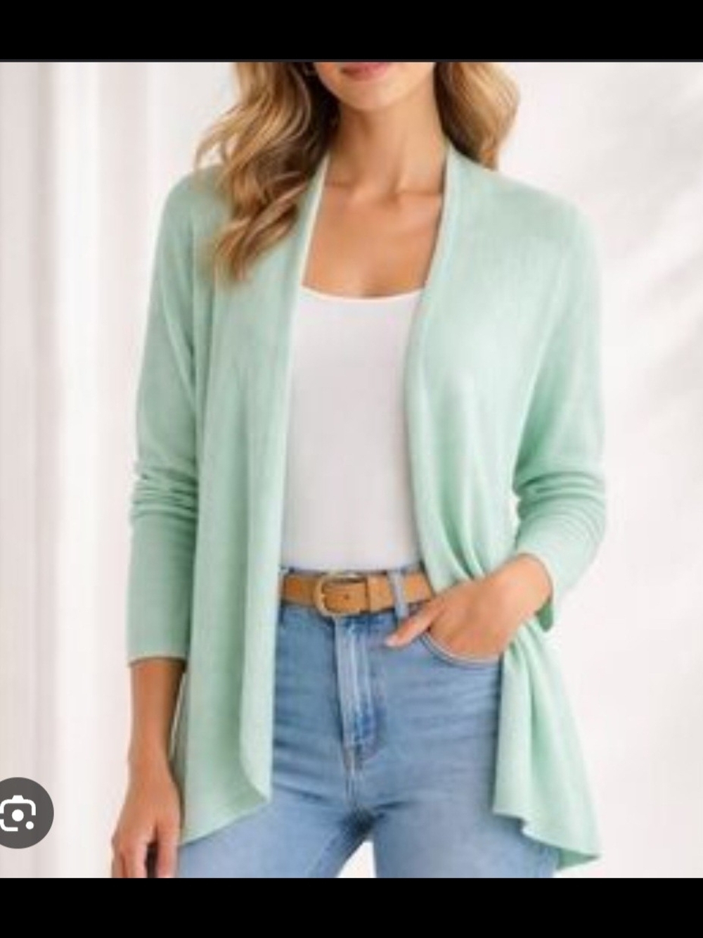 Eileen Fisher Mint Open-Front Draped Cardigan CASHMERE LARGE 1472
